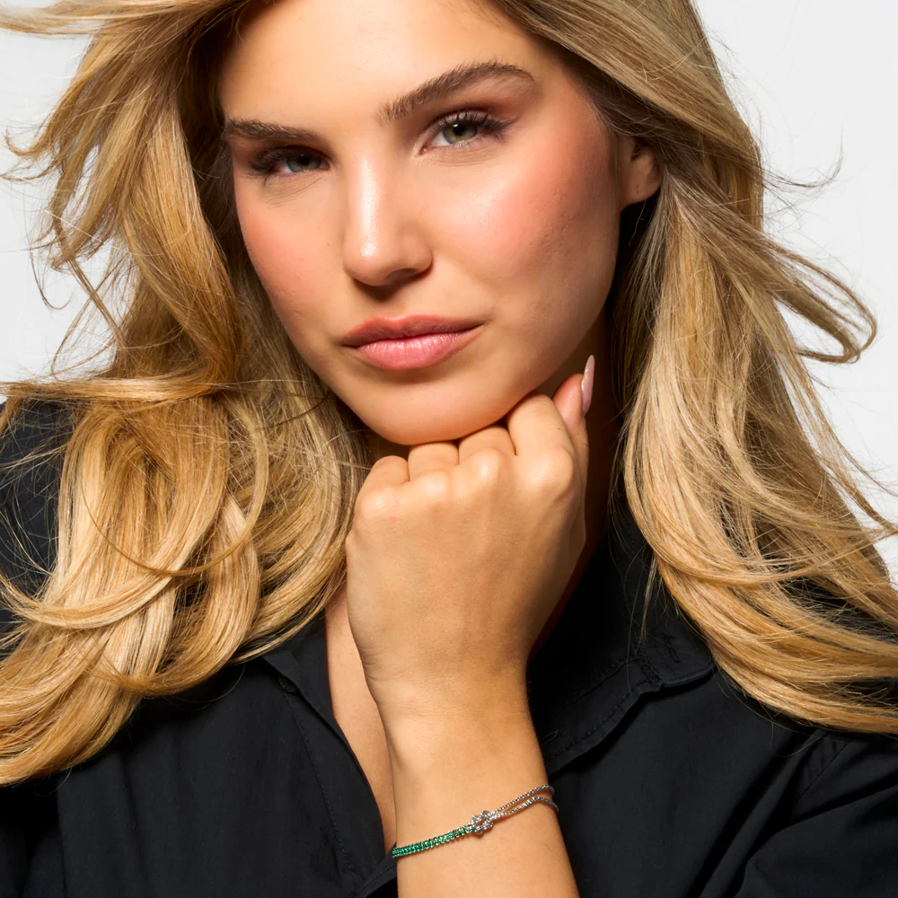 BRACCIALE DONNA IN ACCIAIO CON NODO E ZIRCONI VERDI - Image 3