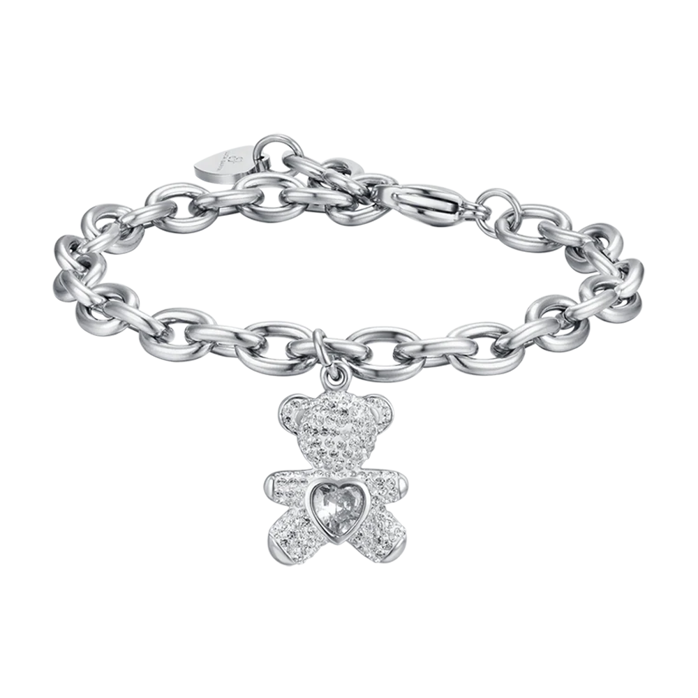 BRACCIALE DONNA IN ACCIAIO CON ORSETTO CON CRISTALLI BIANCHI