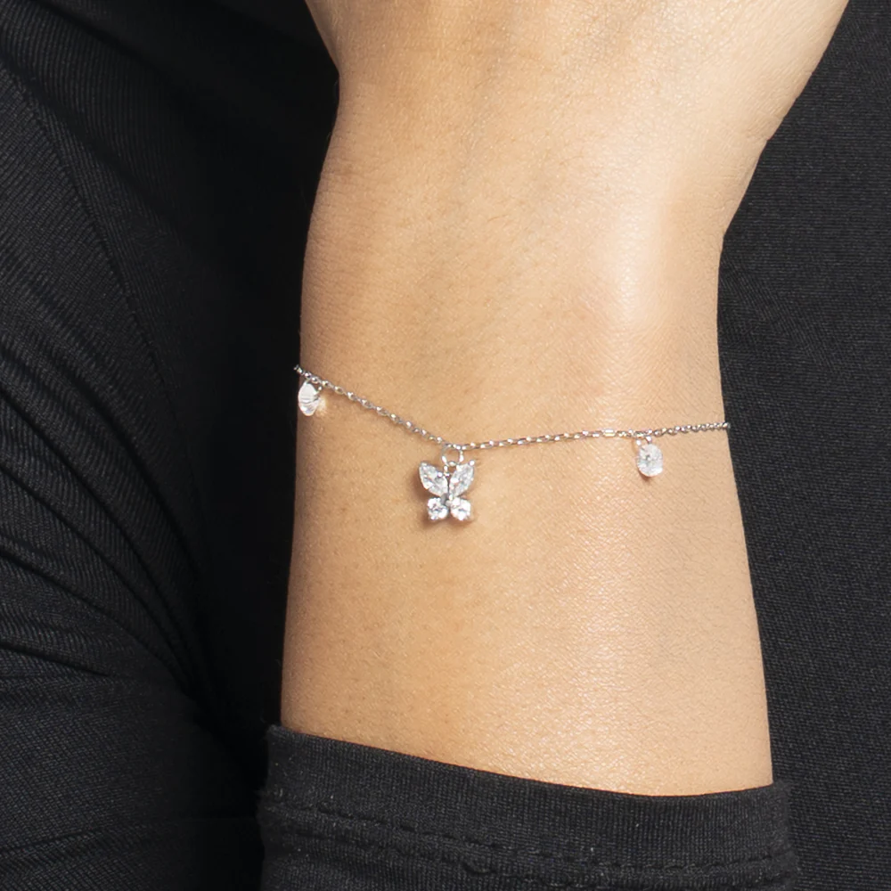 BRACCIALE DONNA IN ACCIAIO CON PENDENTE FARFALLA ED ALI ZIRCONE BIANCO - Image 2