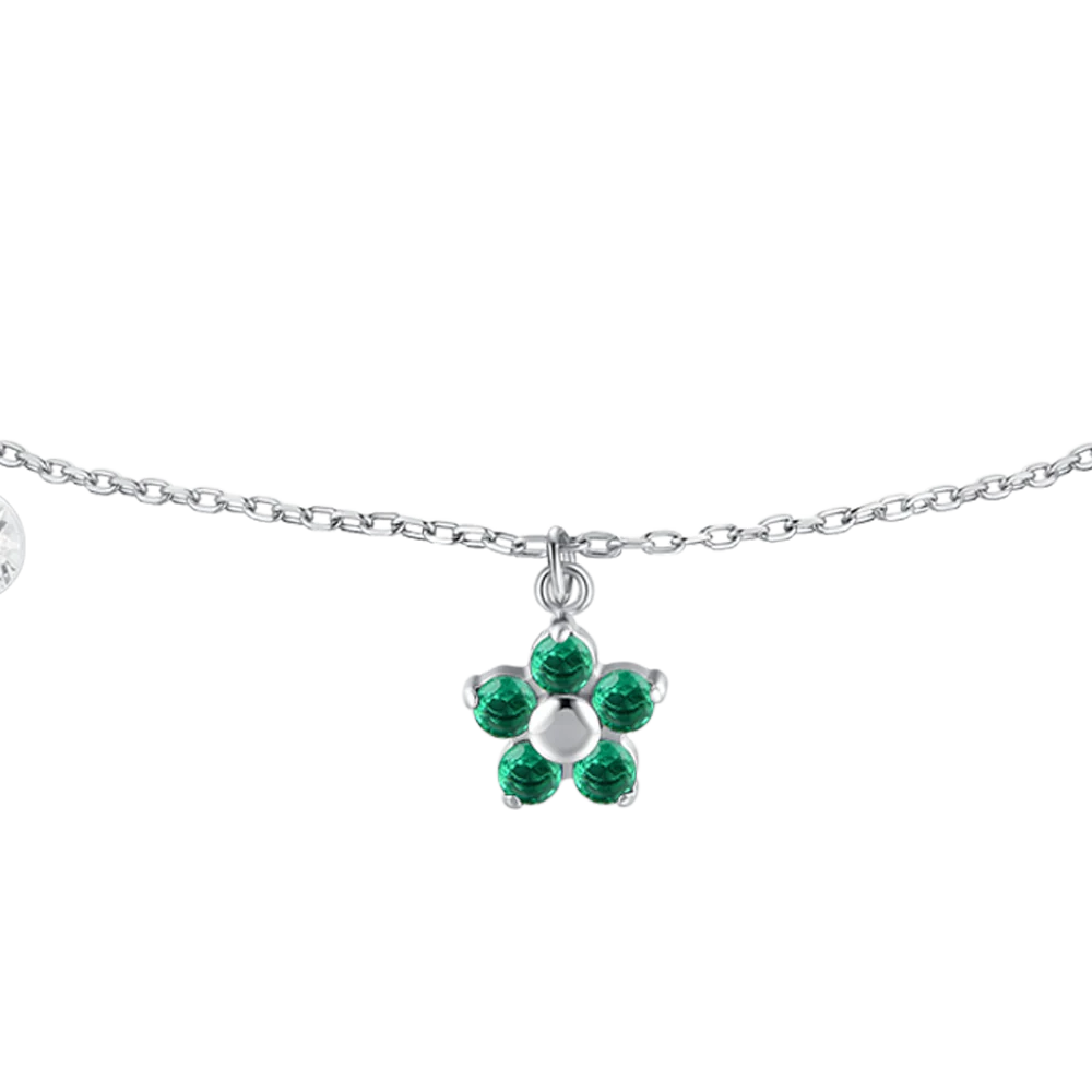 BRACCIALE DONNA IN ACCIAIO CON PENDENTE FIORE E PETALI ZIRCONE VERDE - Image 4