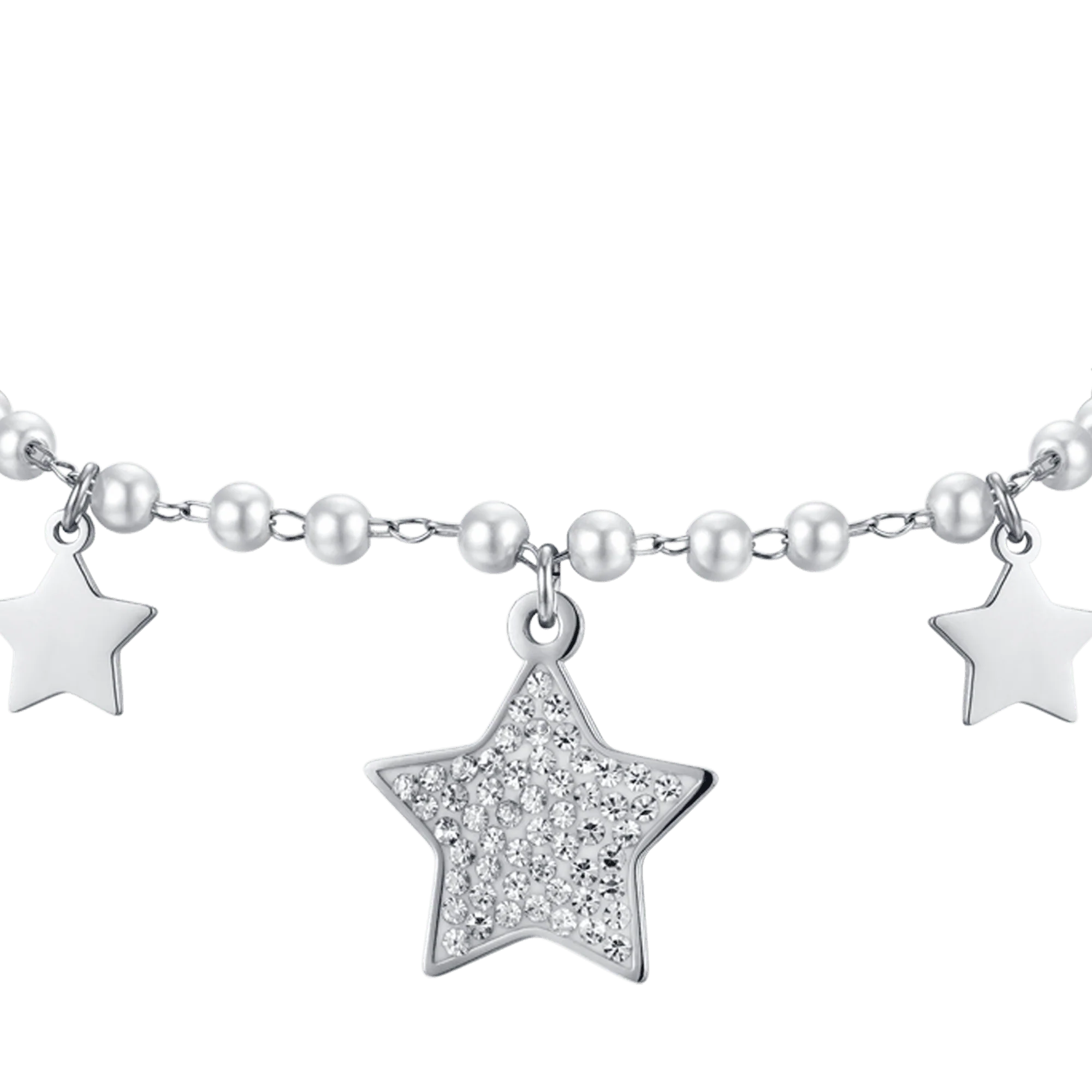 BRACCIALE DONNA IN ACCIAIO CON PERLE BIANCHE E STELLE - Image 5