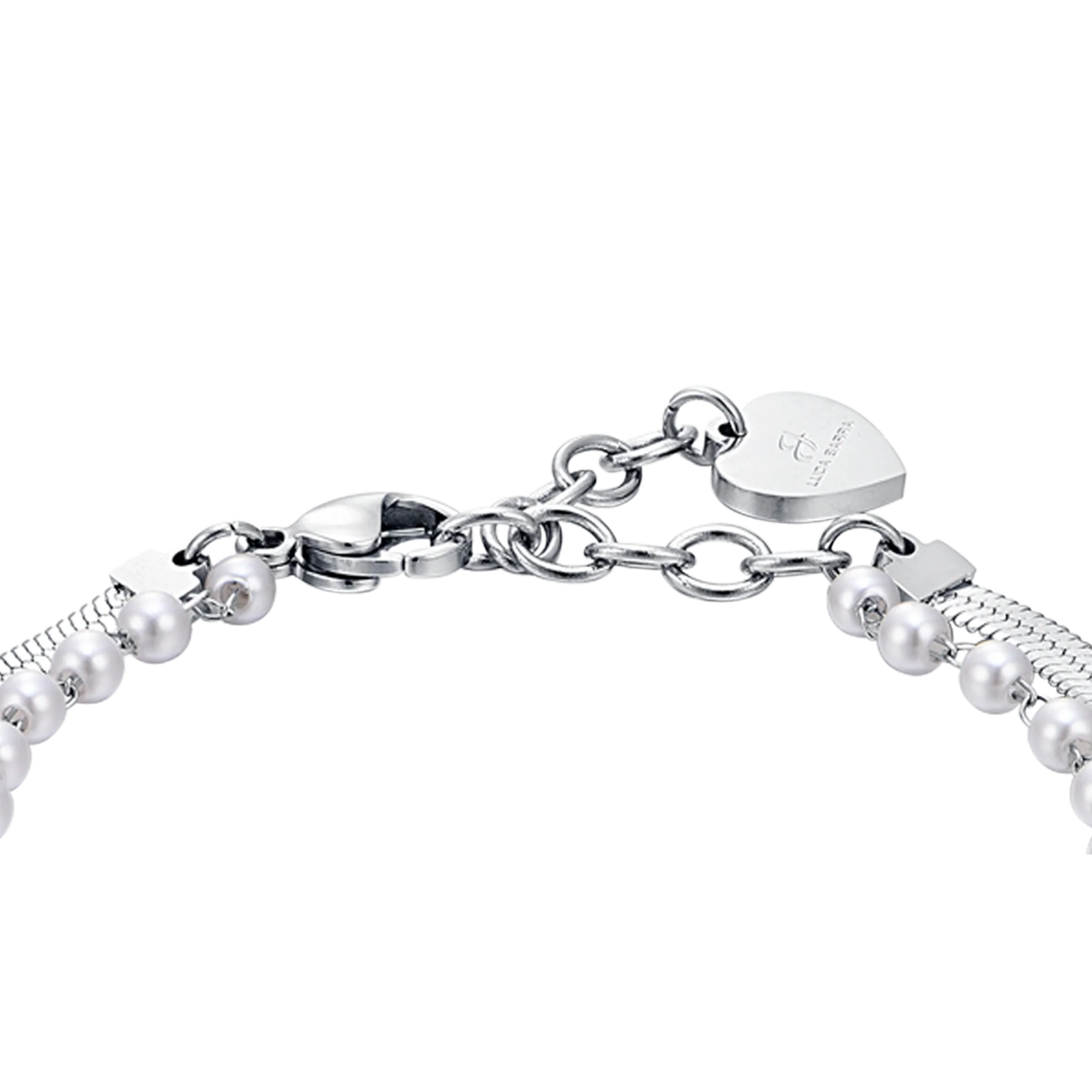 BRACCIALE DONNA IN ACCIAIO CON PERLE BIANCHE, STELLE E CRISTALLI - Image 5