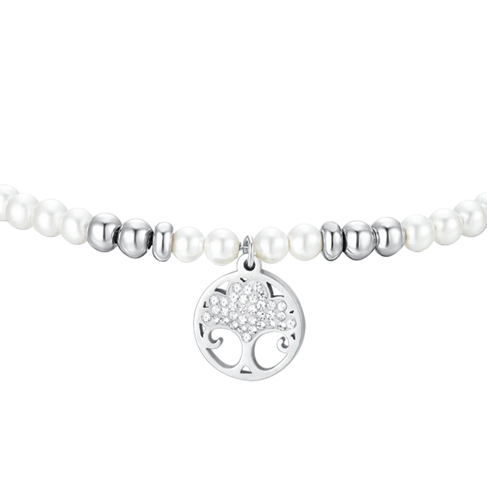 BRACCIALE DONNA IN ACCIAIO CON PERLE SINTETICHE E ALBERO DELLA VITA - Image 4