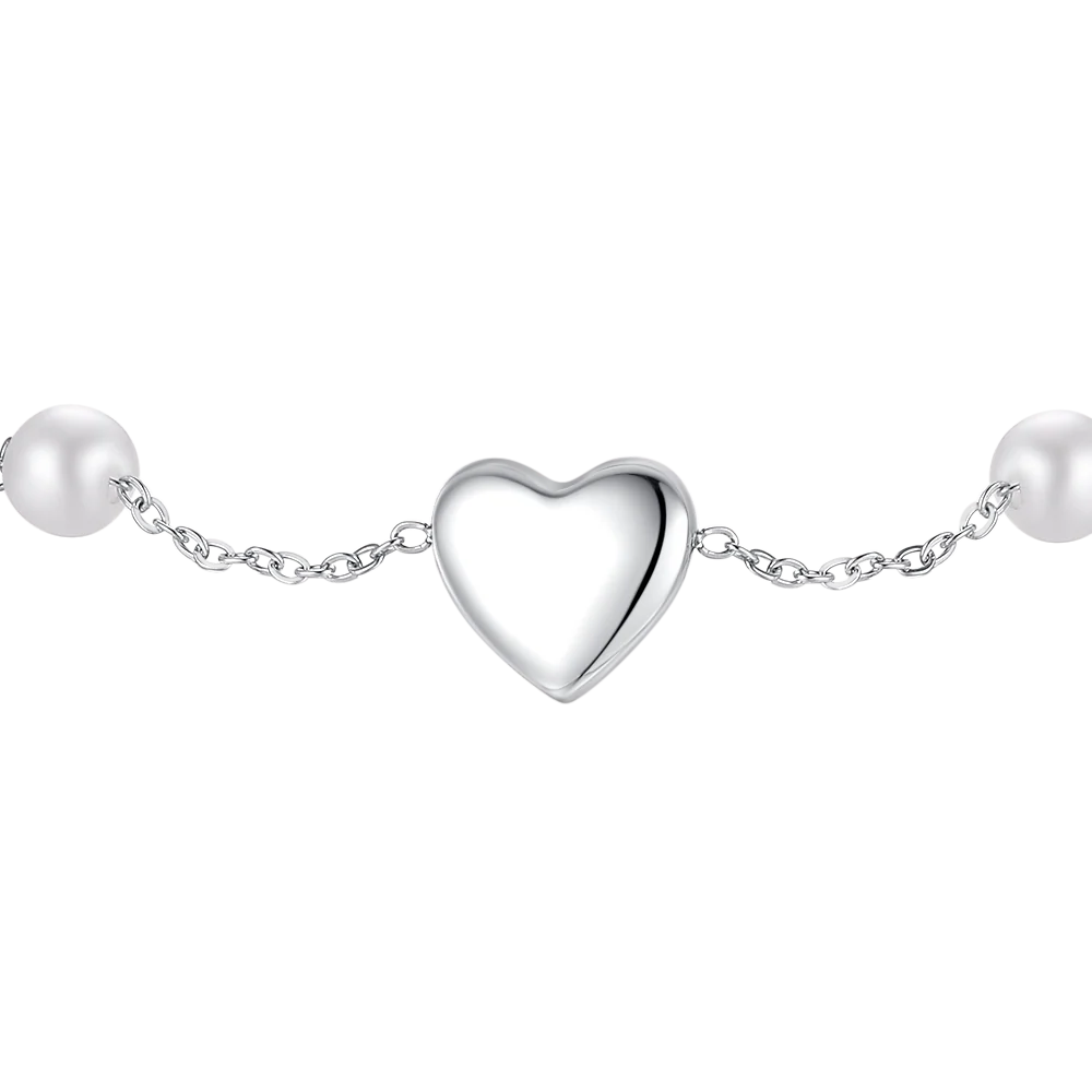 BRACCIALE DONNA IN ACCIAIO CON PERLE E CUORE - Image 5