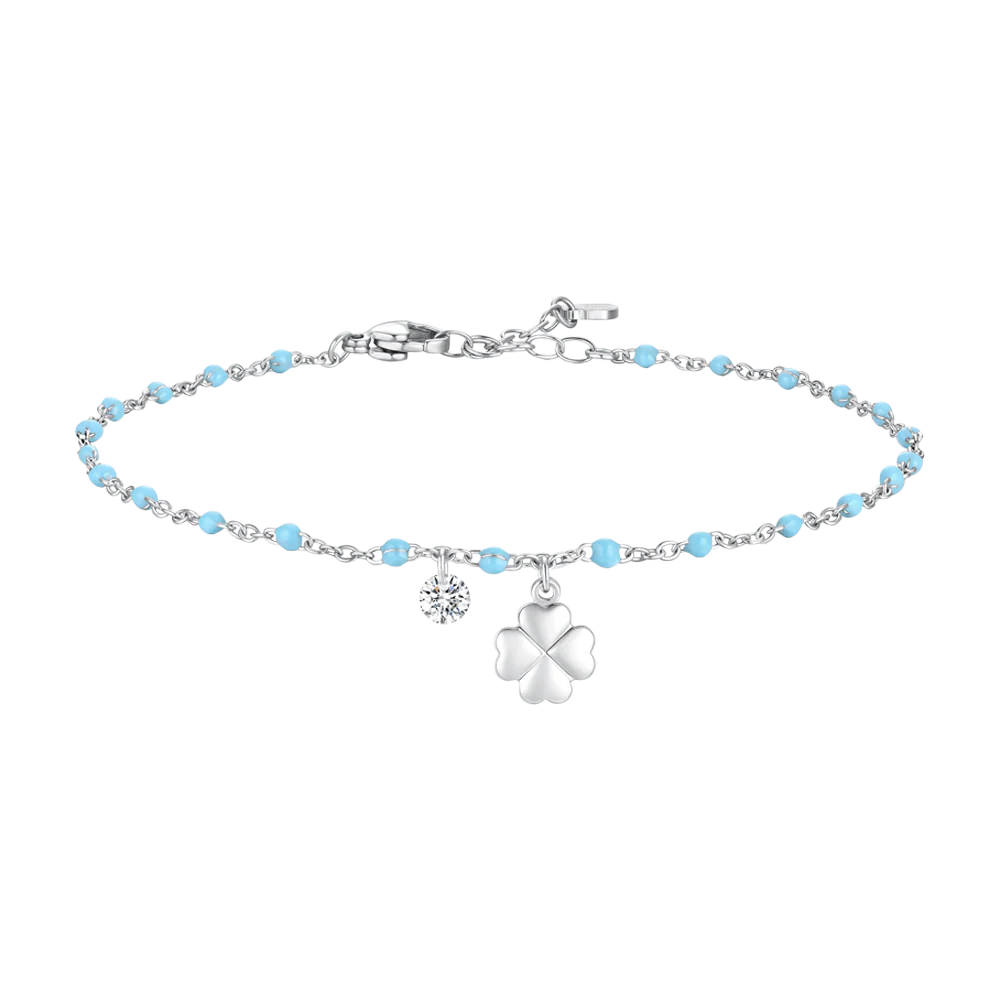 BRACCIALE DONNA IN ACCIAIO CON QUADRIFOGLIO,CRISTALLO E PIETRE CON SMALTO TURCHE
