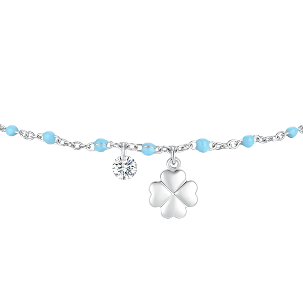 BRACCIALE DONNA IN ACCIAIO CON QUADRIFOGLIO,CRISTALLO E PIETRE CON SMALTO TURCHE - Image 4