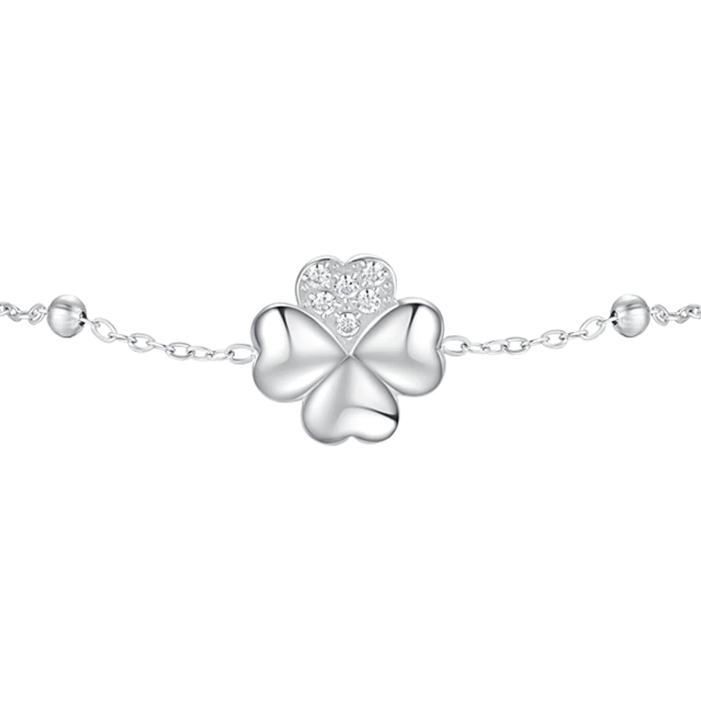BRACCIALE DONNA IN ACCIAIO CON QUADRIFOGLIO E PUNTI LUCE DI ZIRCONE BIANCO - Image 4