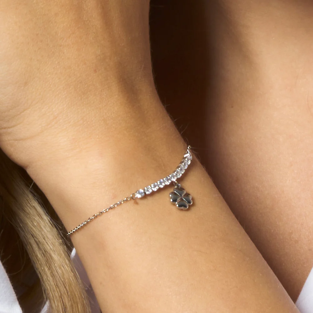 BRACCIALE DONNA IN ACCIAIO CON QUADRIFOGLIO E ZIRCONI BIANCHI - Image 2