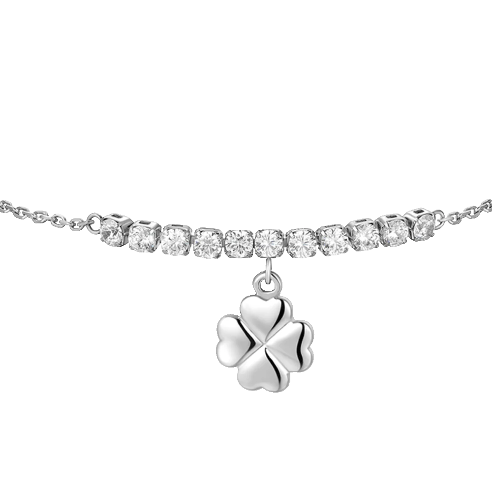 BRACCIALE DONNA IN ACCIAIO CON QUADRIFOGLIO E ZIRCONI BIANCHI - Image 4
