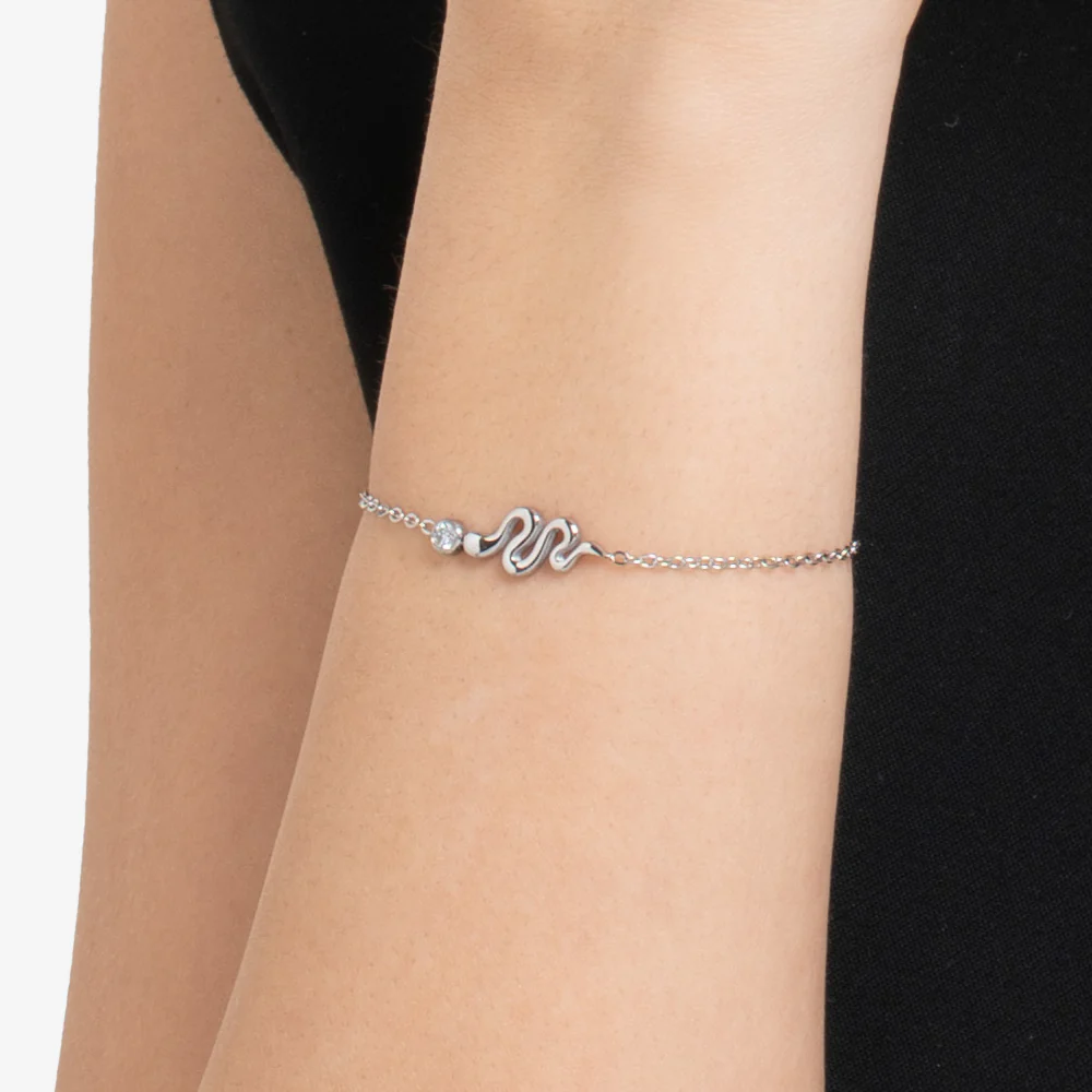 BRACCIALE DONNA IN ACCIAIO CON SERPENTE E CRISTALLO BIANCO - Image 2