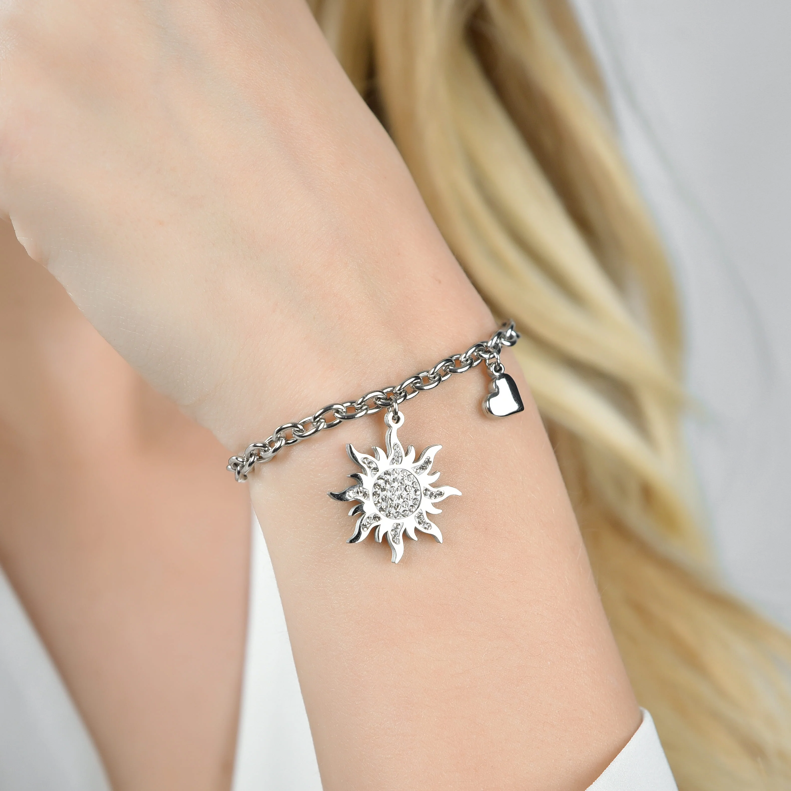 BRACCIALE DONNA IN ACCIAIO CON SOLE CON CRISTALLI BIANCHI - Image 2