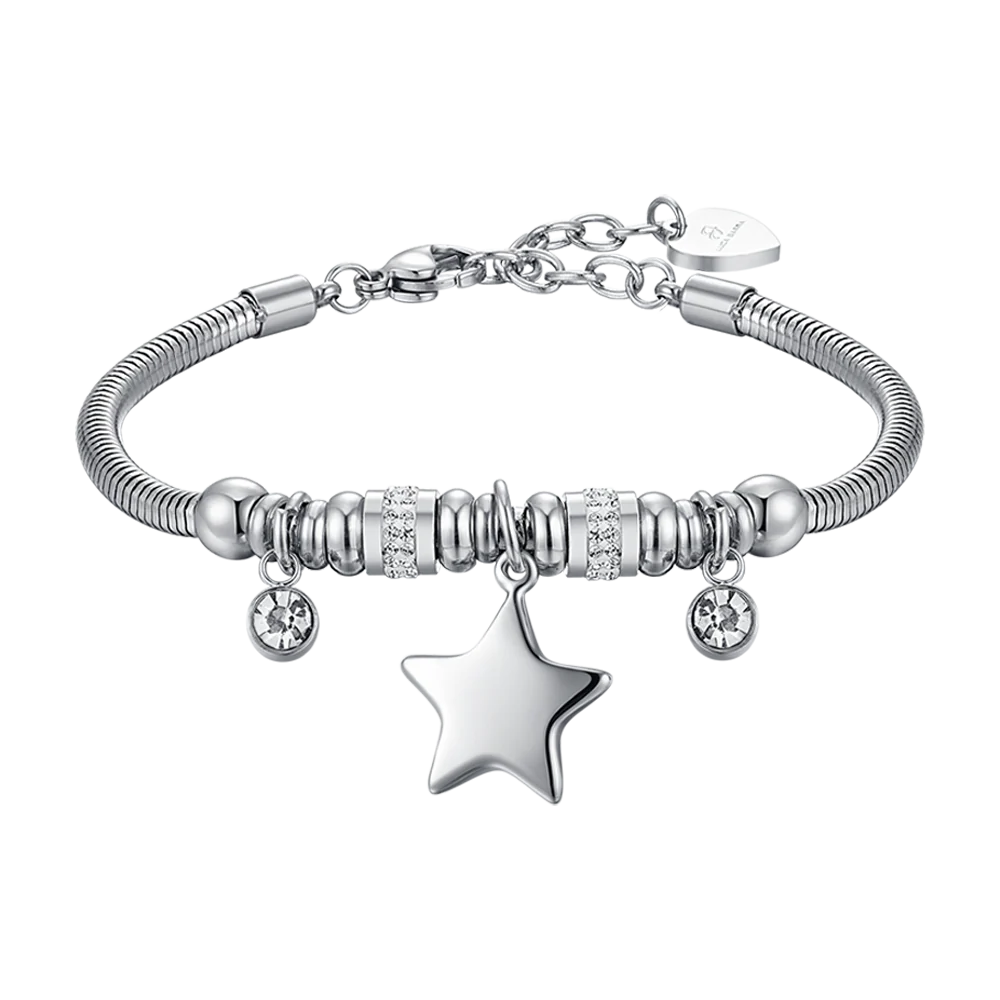 BRACCIALE DONNA IN ACCIAIO CON STELLA E CRISTALLI BIANCHI