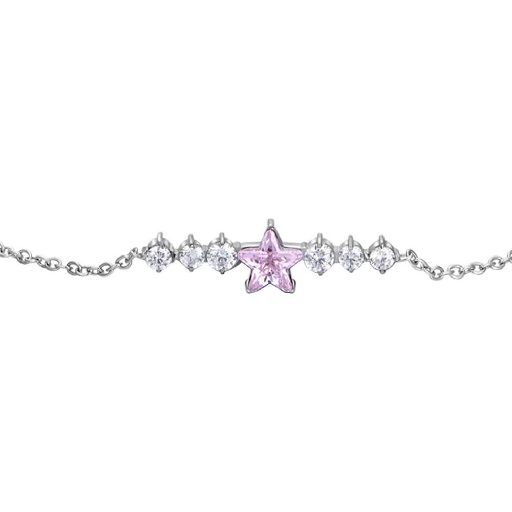 BRACCIALE DONNA IN ACCIAIO CON STELLA ROSA E CRISTALLI BIANCHI - Image 4