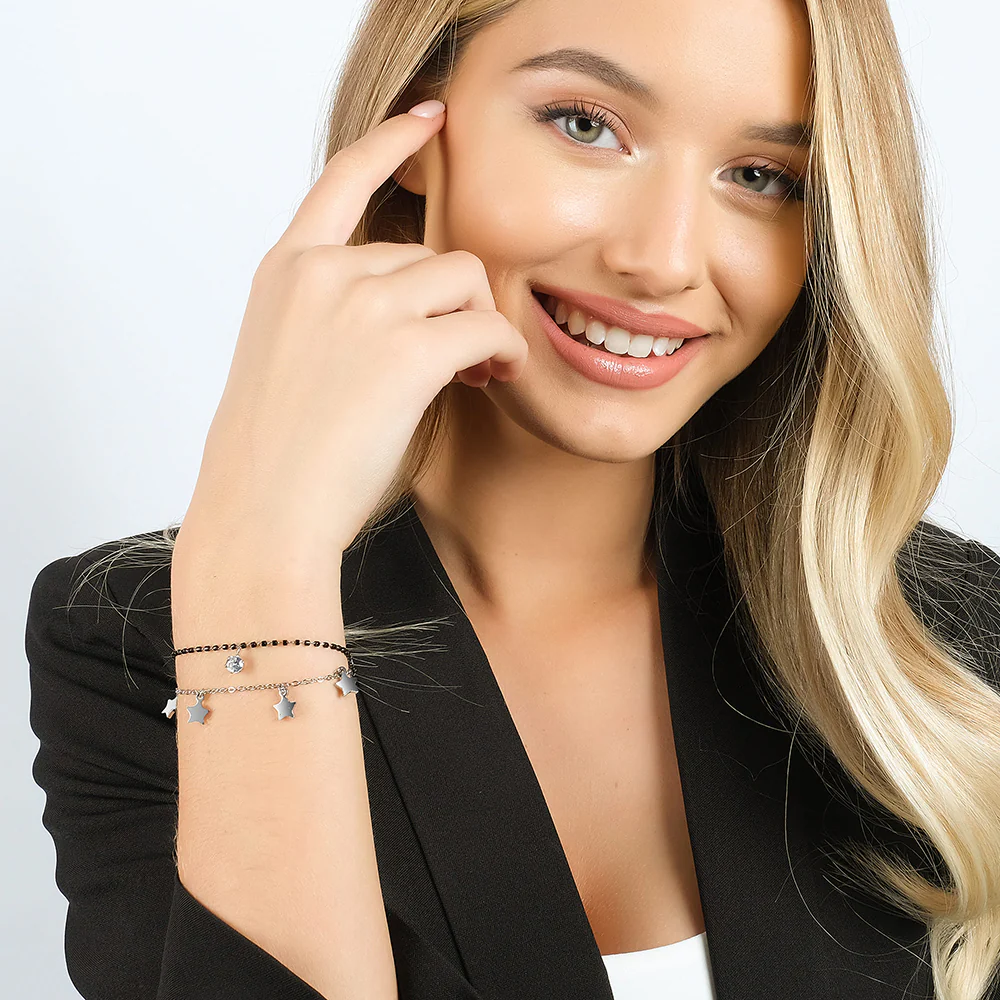BRACCIALE DONNA IN ACCIAIO CON STELLE, ELEMENTI IP NERO E CRISTALLO BIANCO - Image 3