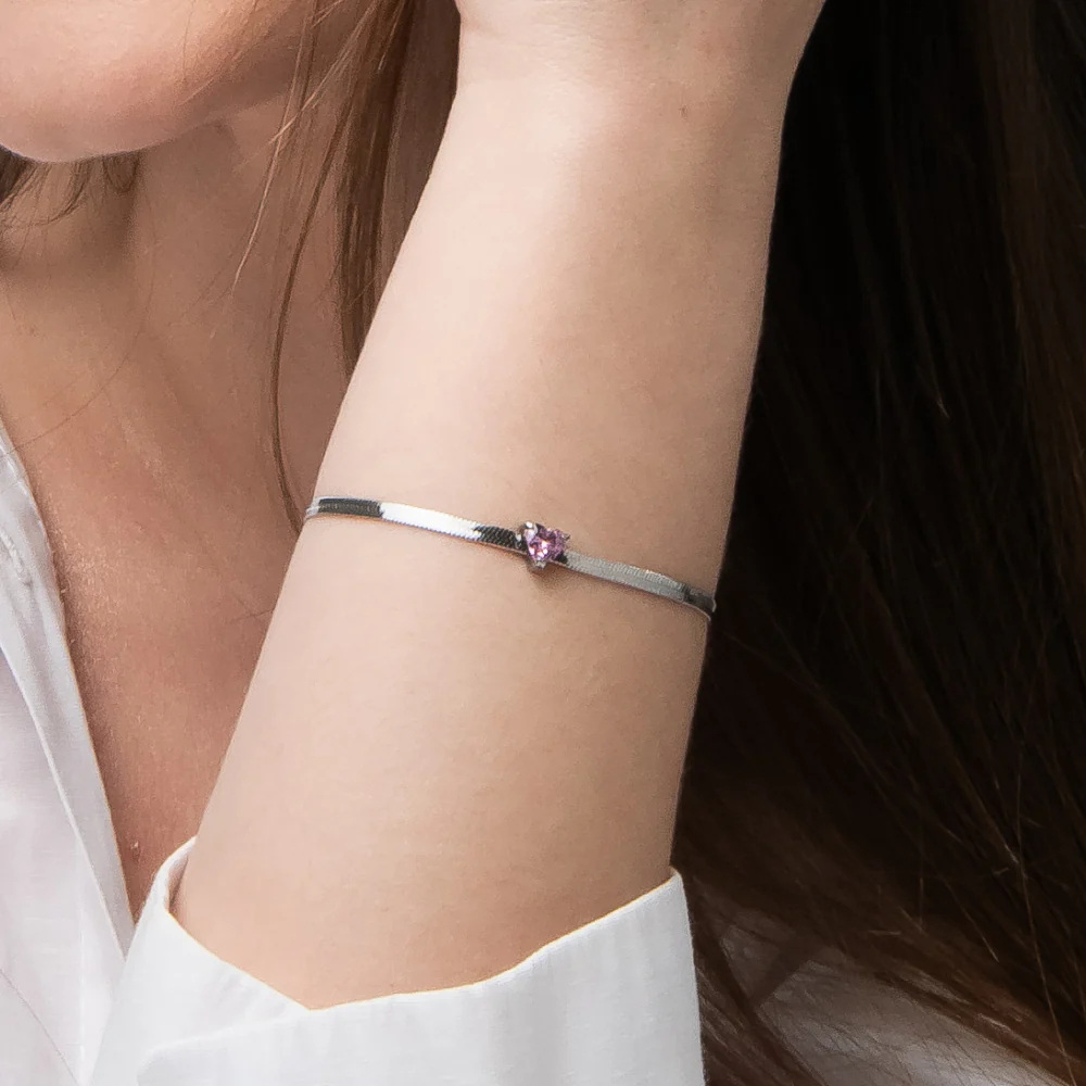 BRACCIALE DONNA IN ACCIAIO CON ZIRCONE ROSA - Image 2