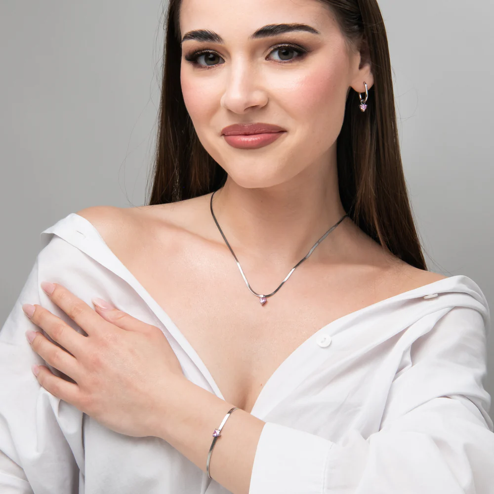 BRACCIALE DONNA IN ACCIAIO CON ZIRCONE ROSA - Image 4