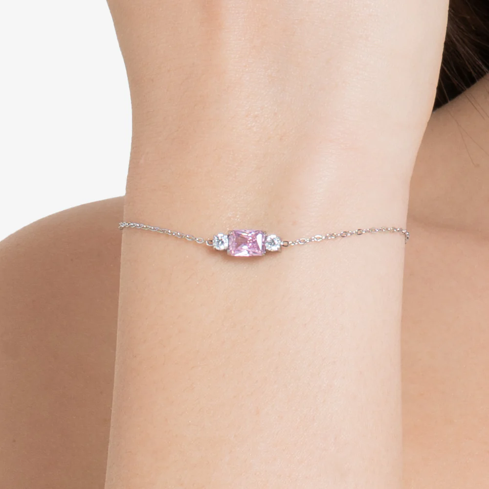 BRACCIALE DONNA IN ACCIAIO CON ZIRCONI ROSA E BIANCHI - Image 2