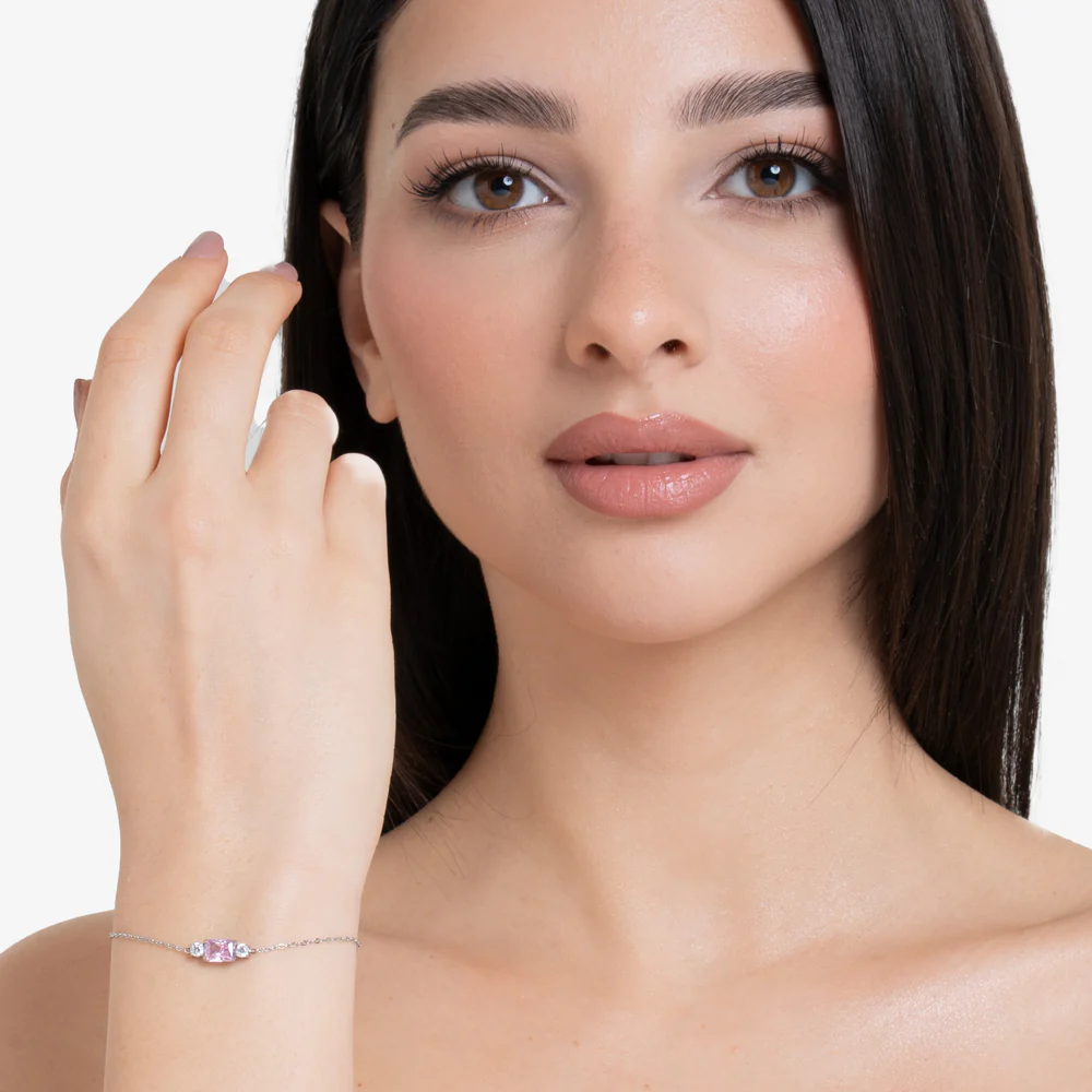BRACCIALE DONNA IN ACCIAIO CON ZIRCONI ROSA E BIANCHI - Image 3