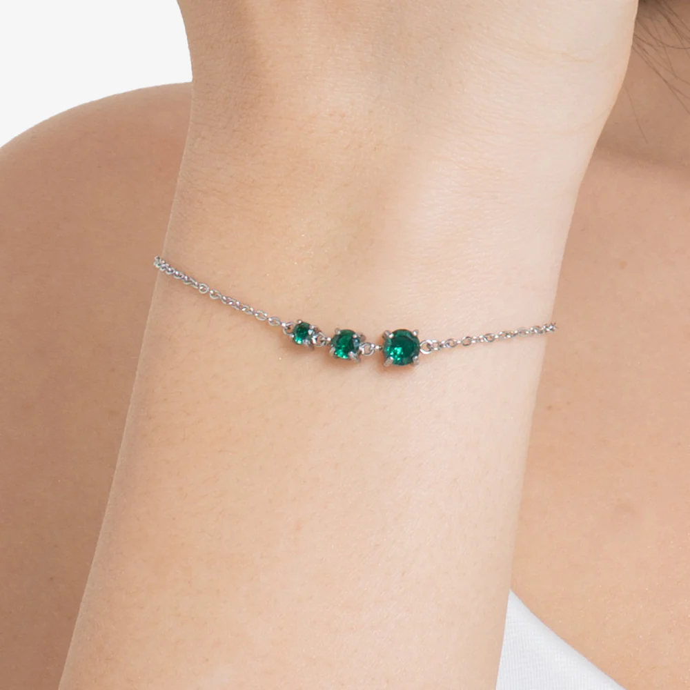 BRACCIALE DONNA IN ACCIAIO CON ZIRCONI VERDI - Image 2
