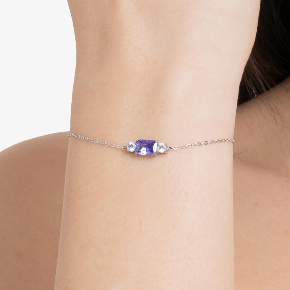 BRACCIALE DONNA IN ACCIAIO CON ZIRCONI VIOLA E BIANCHI - Image 2