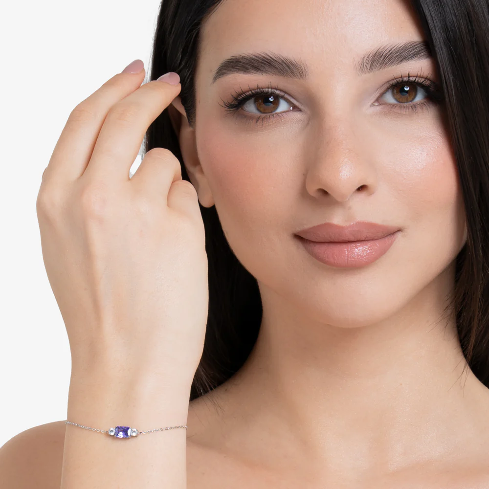BRACCIALE DONNA IN ACCIAIO CON ZIRCONI VIOLA E BIANCHI - Image 3