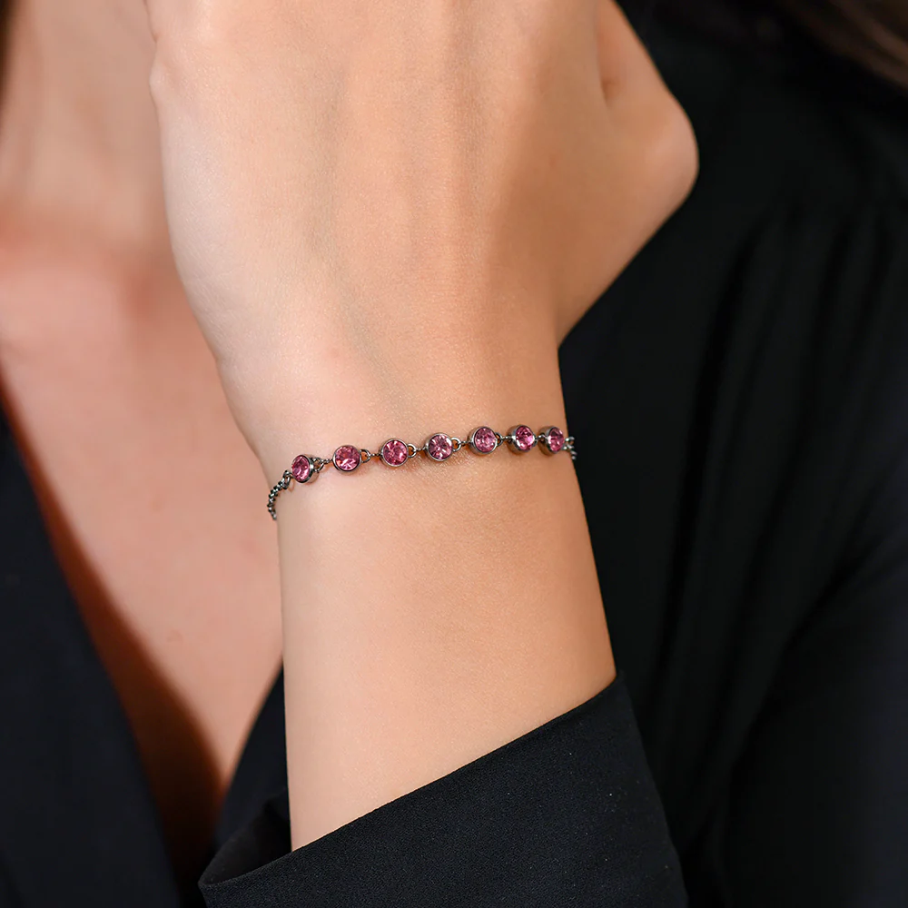 BRACCIALE DONNA IN ACCIAIO CRISTALLI ROSA - Image 2