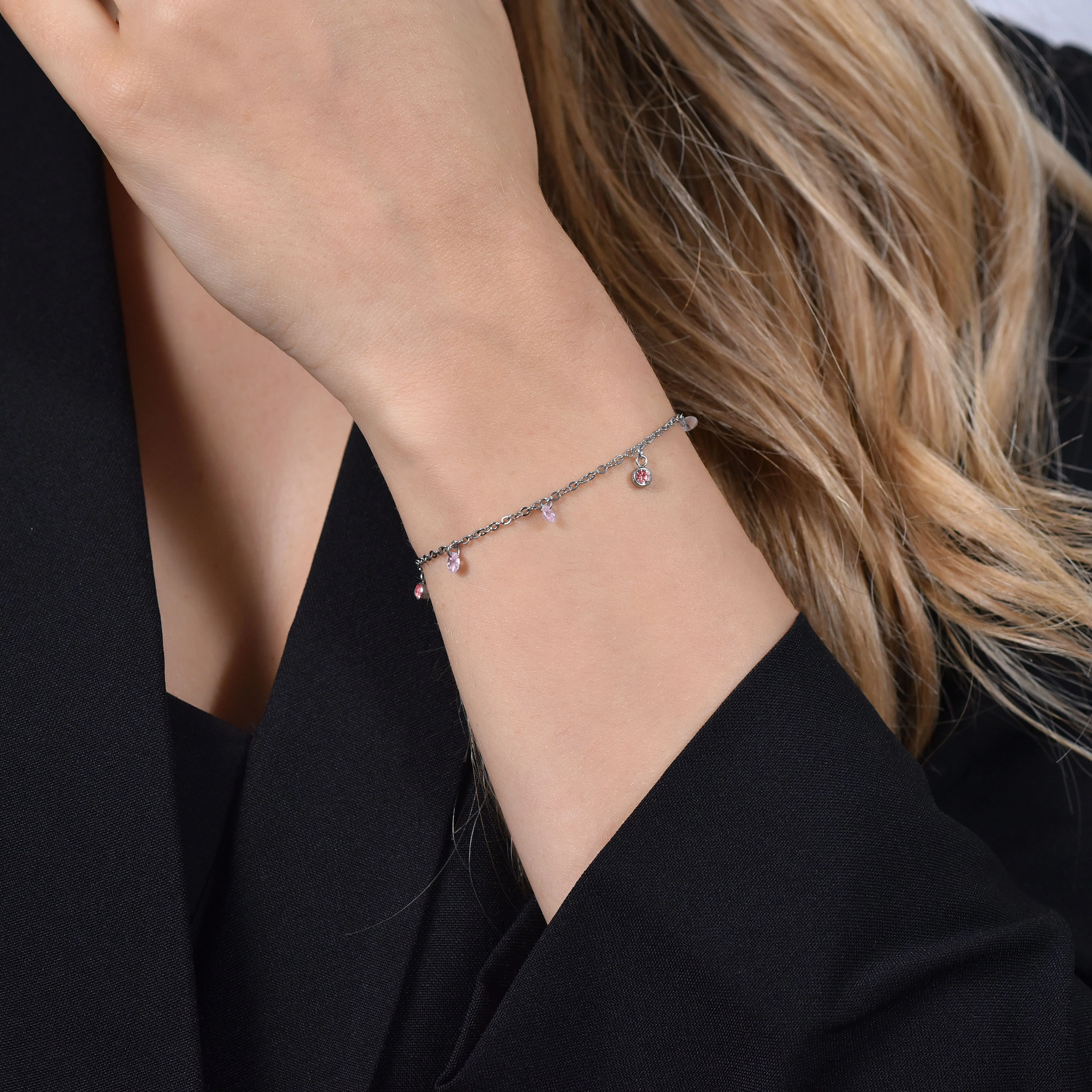 BRACCIALE DONNA IN ACCIAIO CRISTALLI ROSA - Image 2