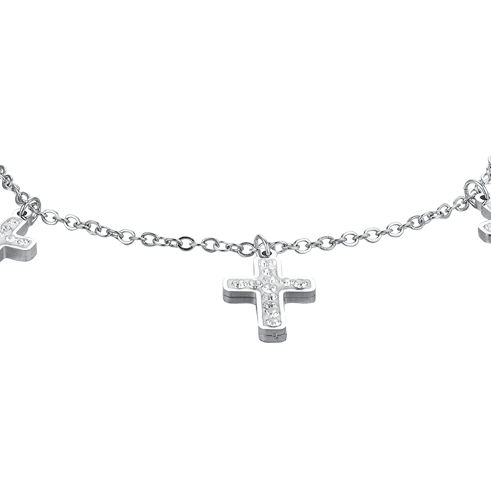BRACCIALE DONNA IN ACCIAIO CROCI CON CRISTALLI BIANCHI - Image 4