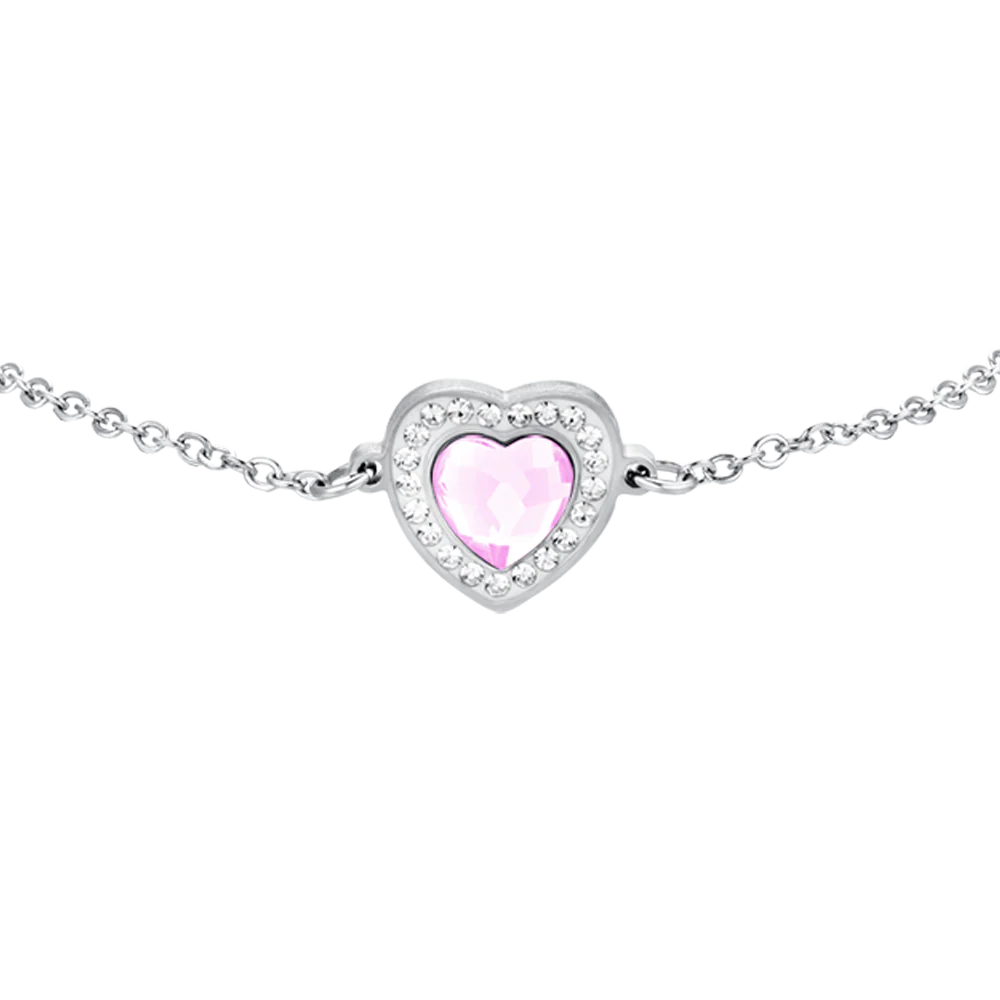 BRACCIALE DONNA IN ACCIAIO CUORE CRISTALLO ROSA E CRISTALLI BIANCHI - Image 4