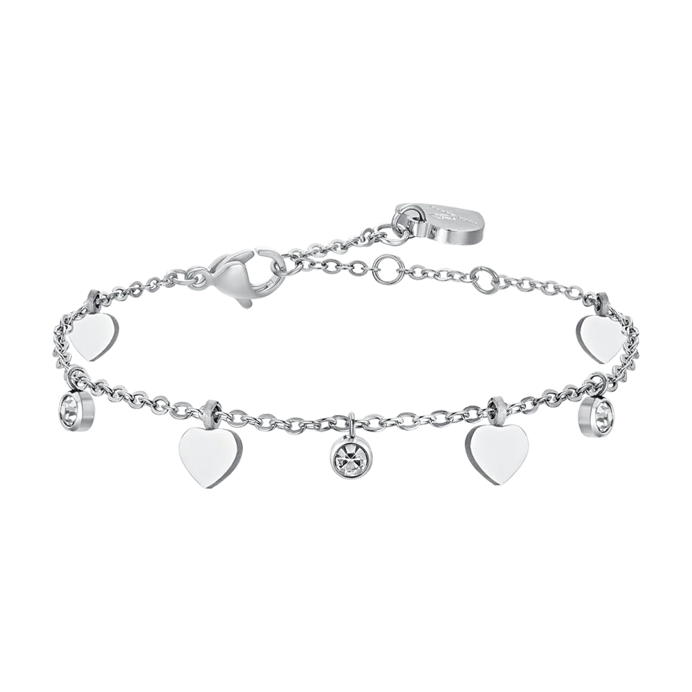BRACCIALE DONNA IN ACCIAIO CUORI E CRISTALLI