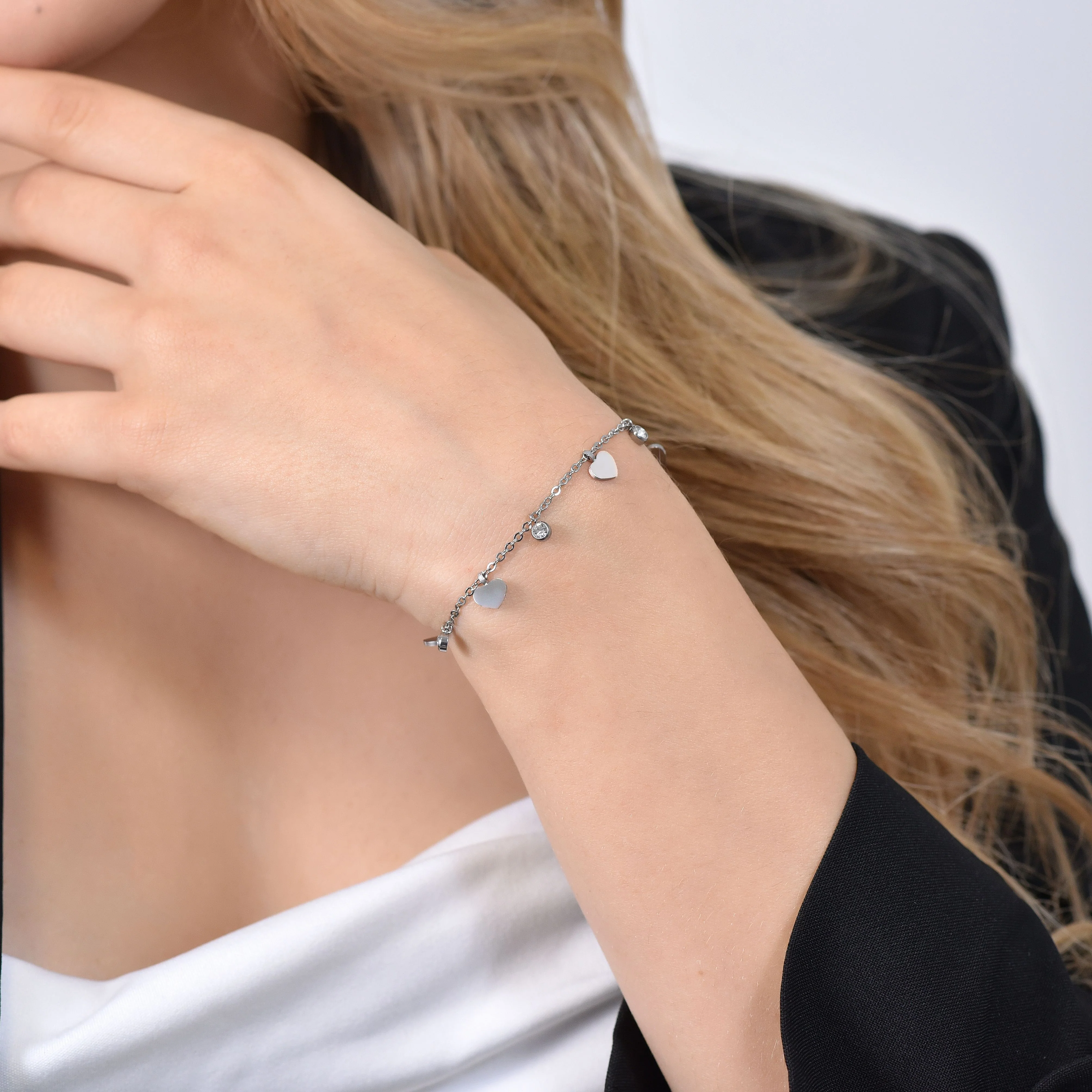 BRACCIALE DONNA IN ACCIAIO CUORI E CRISTALLI - Image 2