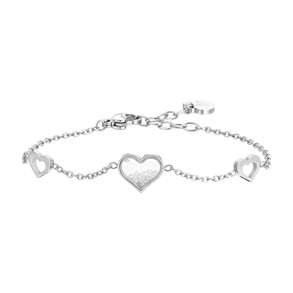 BRACCIALE DONNA IN ACCIAIO CUORI E ZIRCONI