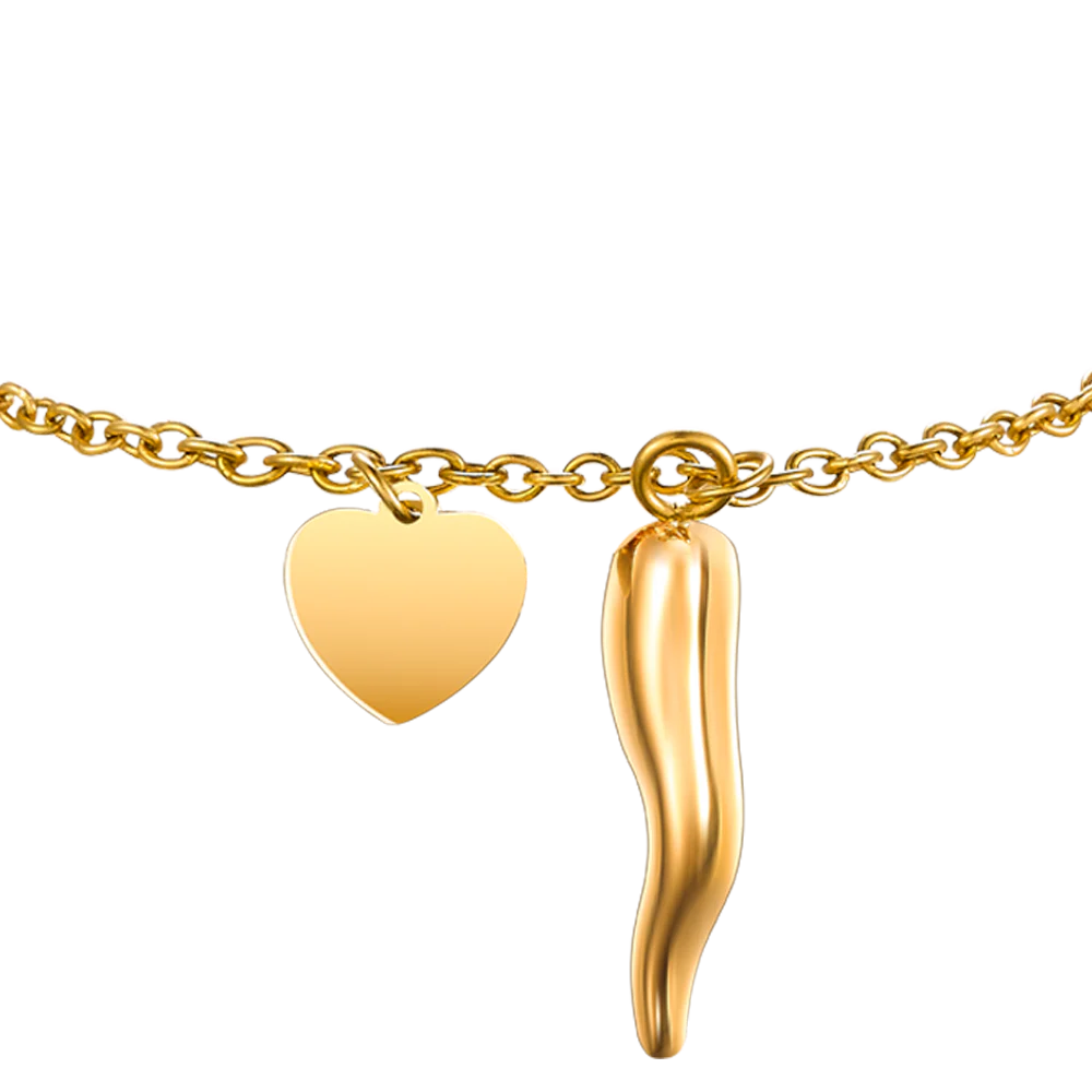 BRACCIALE DONNA IN ACCIAIO E IP GOLD CON CORNO E CUORE - Image 4