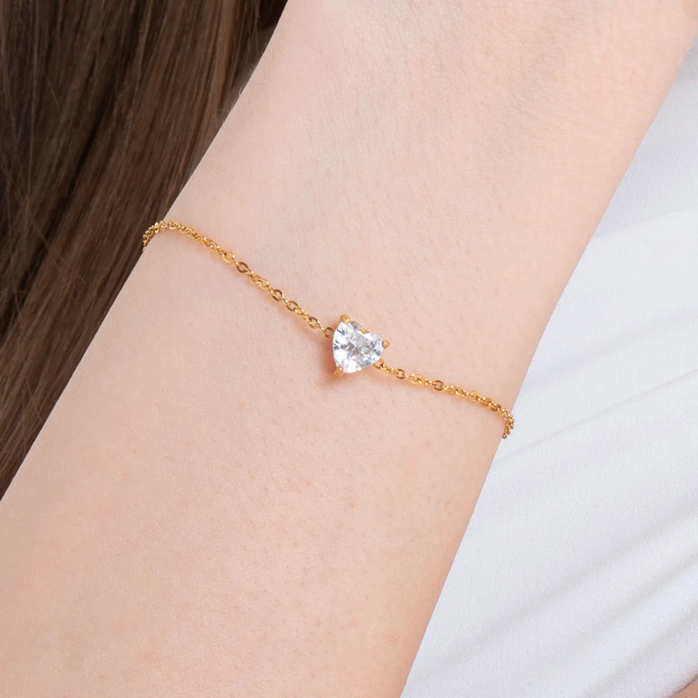 BRACCIALE DONNA IN ACCIAIO E IP GOLD CON CUORE CRISTALLO BIANCO - Image 2