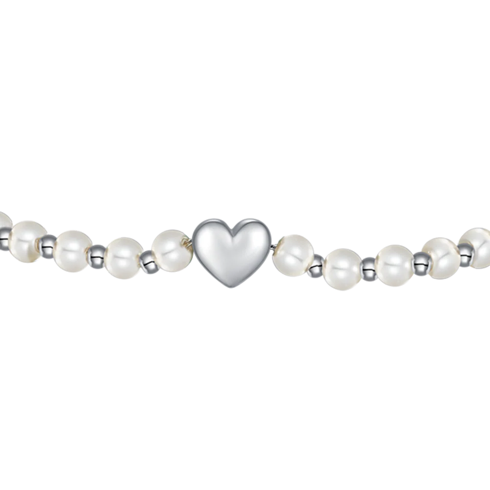 BRACCIALE DONNA IN ACCIAIO E PERLE SINTETICHE BIANCHE CON CUORE - Image 4