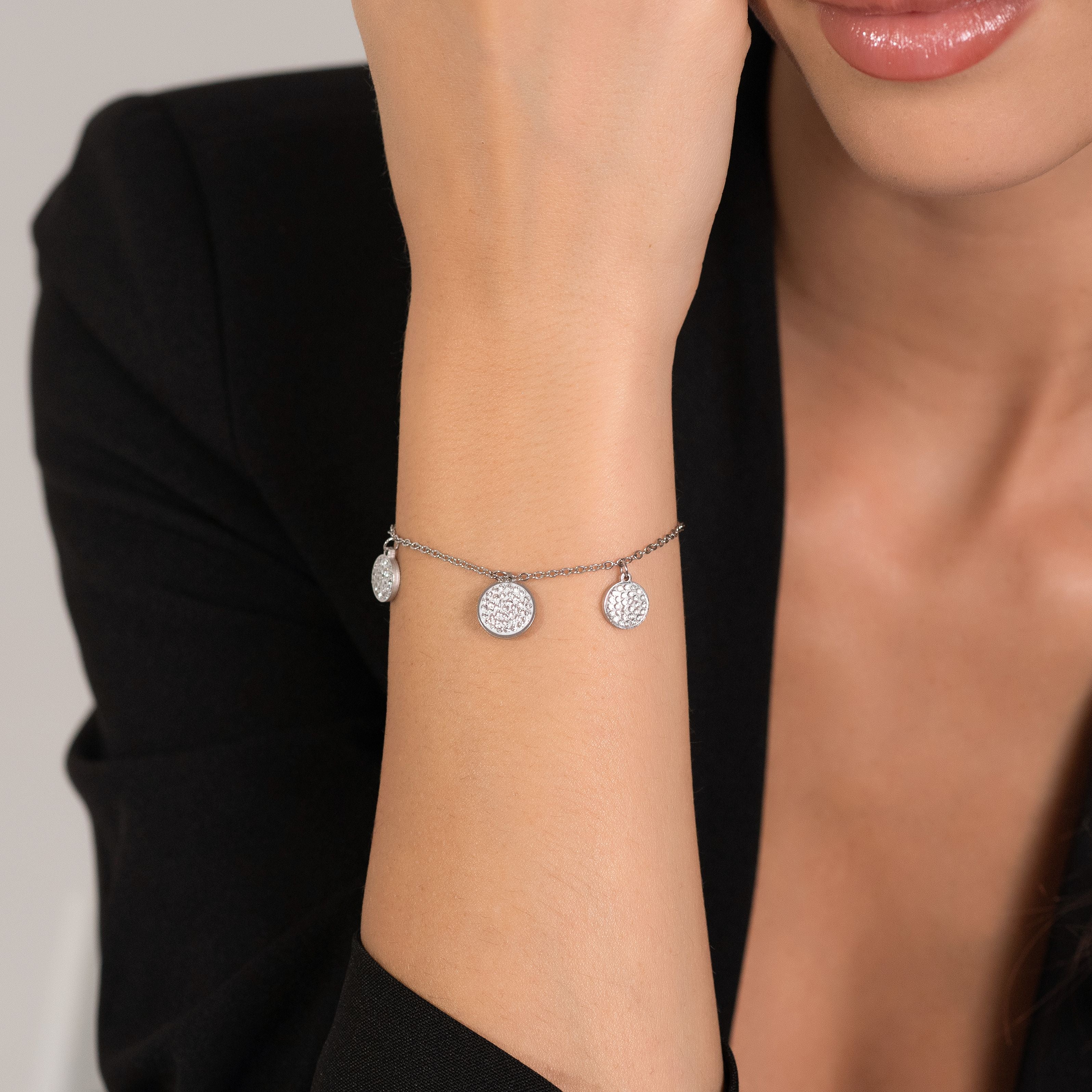 BRACCIALE DONNA IN ACCIAIO ELEMENTI TONDI CON CRISTALLI BIANCHI - Image 2