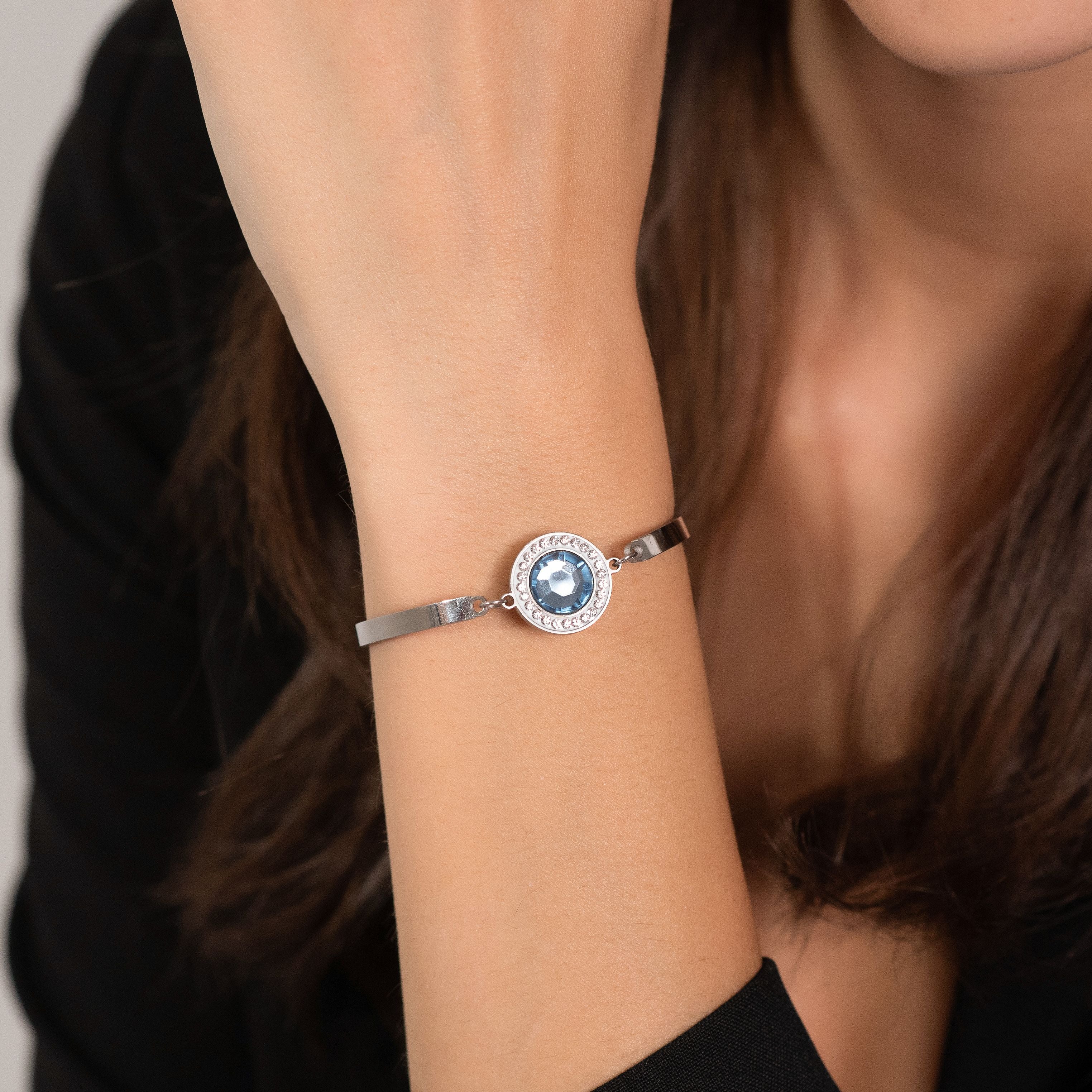 BRACCIALE DONNA  IN ACCIAIO ELEMENTO CRISTALLO ACQUAMARINA E CRISTALLI BIANCHI - Image 2