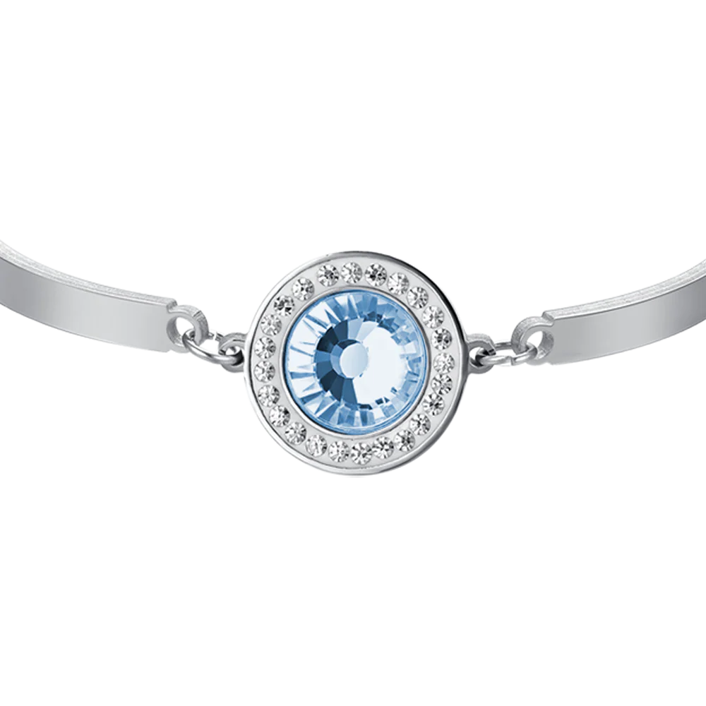 BRACCIALE DONNA  IN ACCIAIO ELEMENTO CRISTALLO ACQUAMARINA E CRISTALLI BIANCHI - Image 4