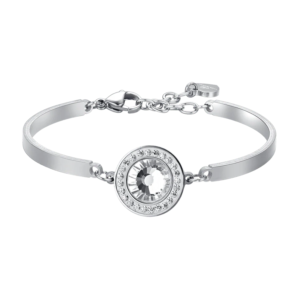 BRACCIALE DONNA IN ACCIAIO ELEMENTO CRISTALLO BIANCO E CRISTALLI BIANCHI