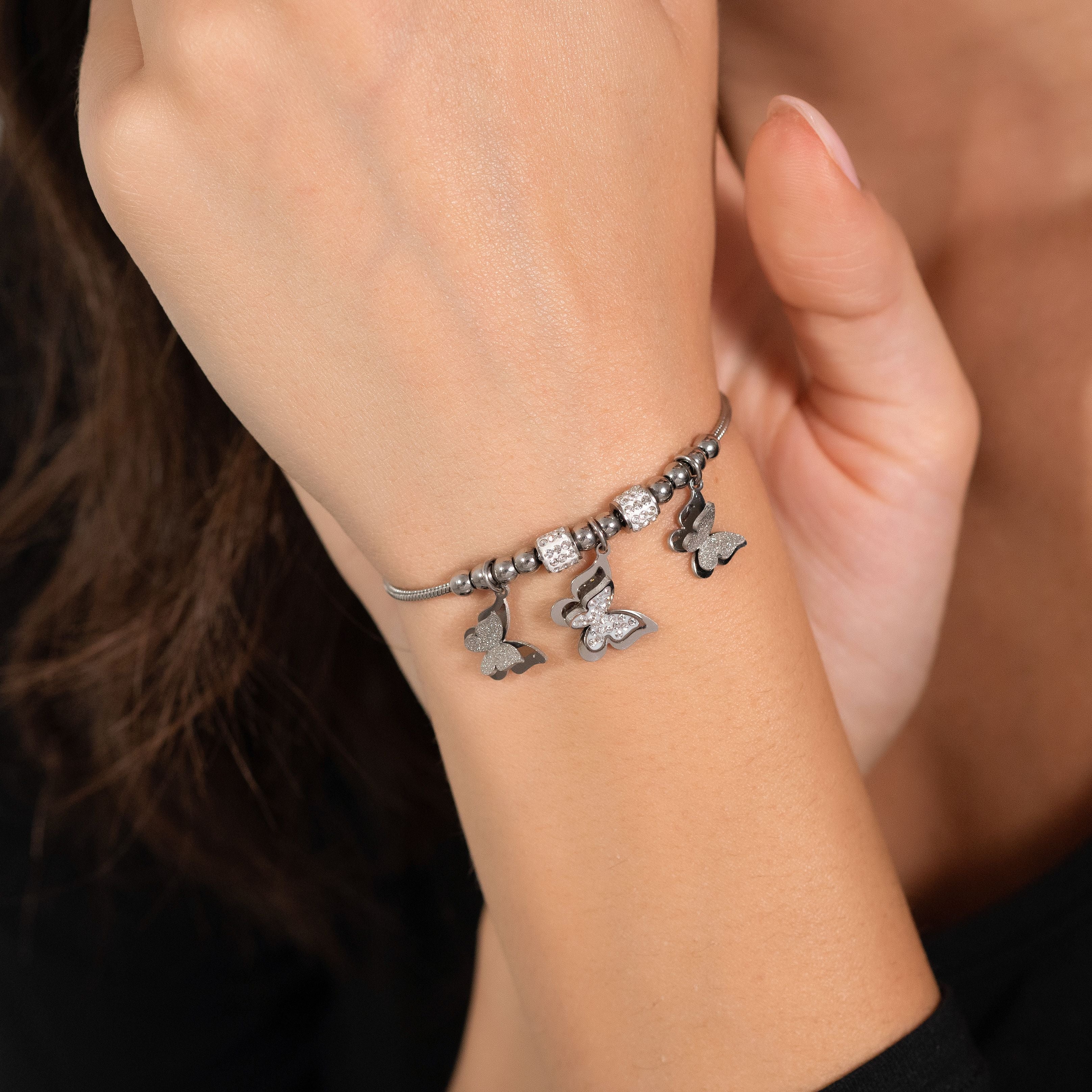 BRACCIALE DONNA IN ACCIAIO FARFALLE CON CRISTALLI BIANCHI - Image 2
