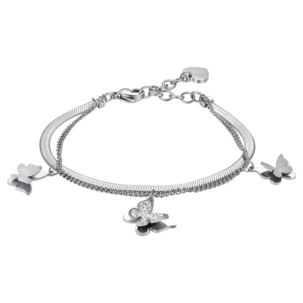 BRACCIALE DONNA IN ACCIAIO FARFALLE CON CRISTALLI BIANCHI