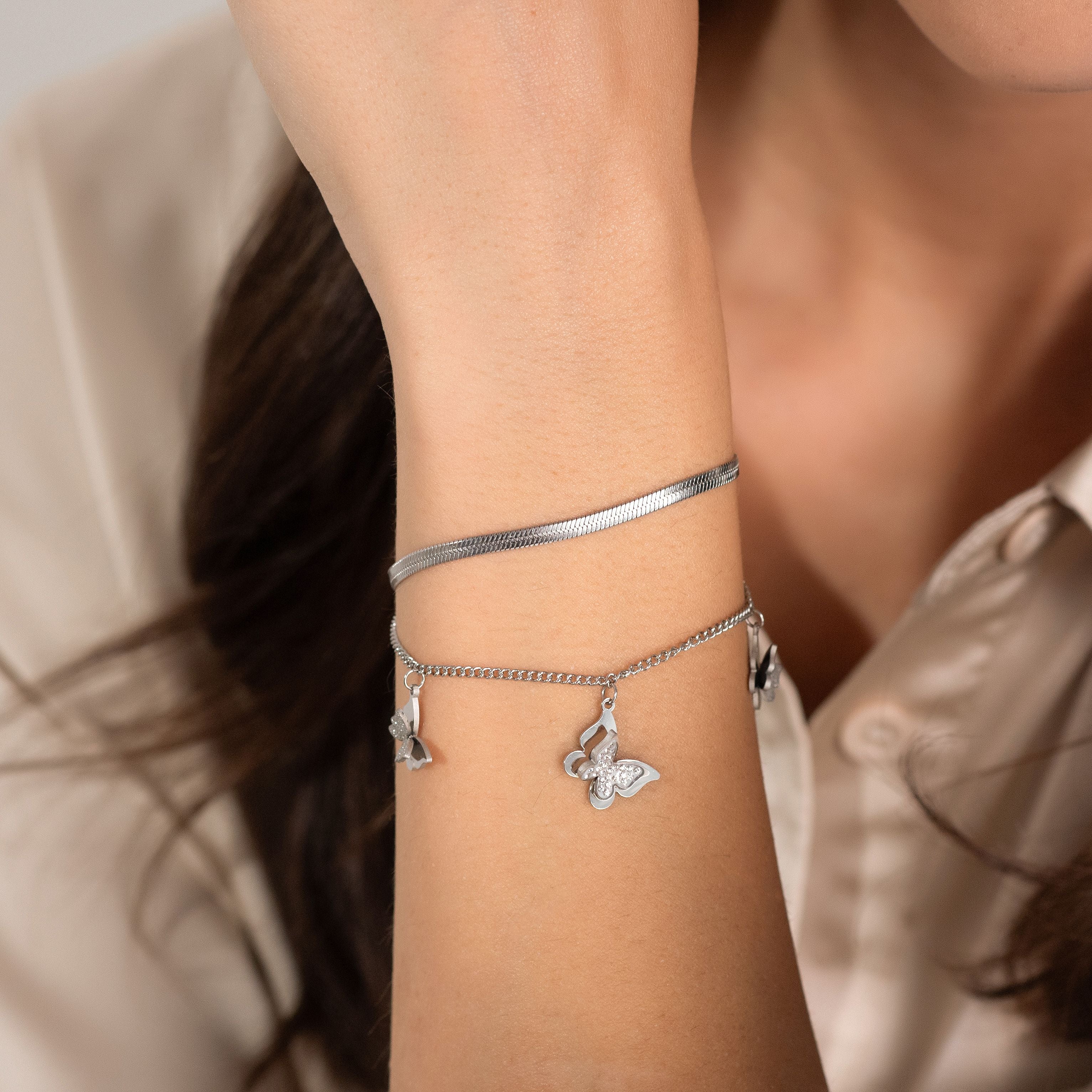BRACCIALE DONNA IN ACCIAIO FARFALLE CON CRISTALLI BIANCHI - Image 2