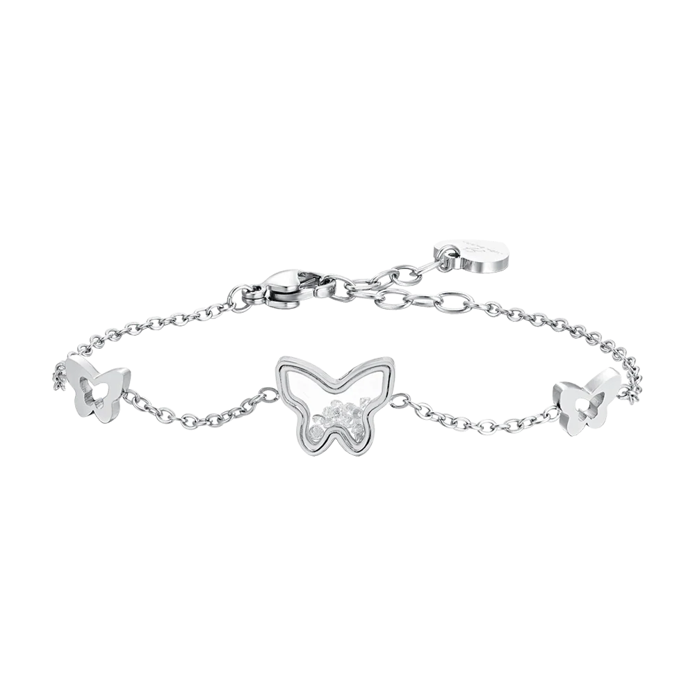 BRACCIALE DONNA IN ACCIAIO FARFALLE E ZIRCONI