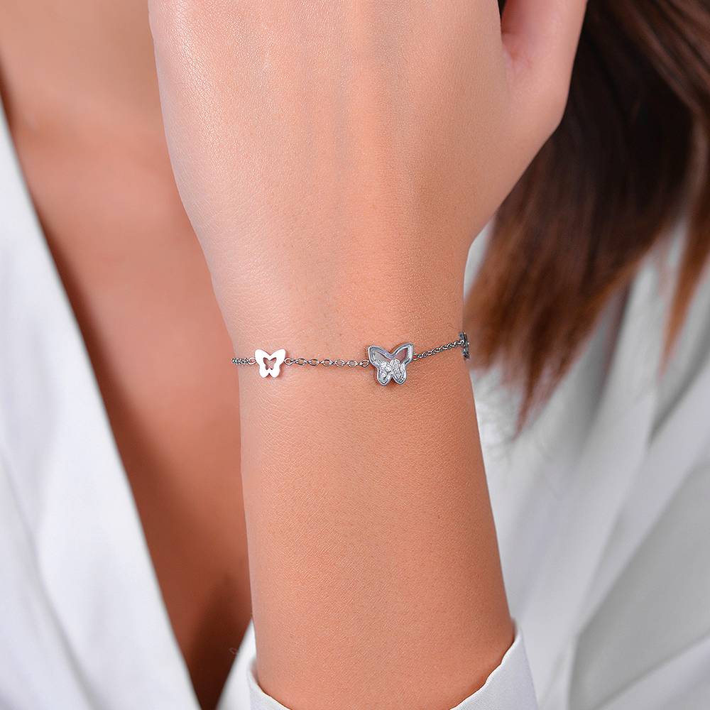 BRACCIALE DONNA IN ACCIAIO FARFALLE E ZIRCONI - Image 2