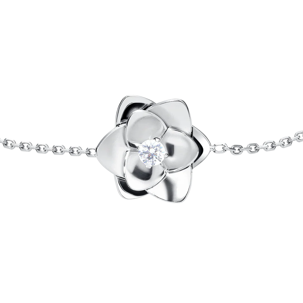 BRACCIALE DONNA IN ACCIAIO, FIORE ED ELEMENTI CON ZIRCONI BIANCHI - Image 5