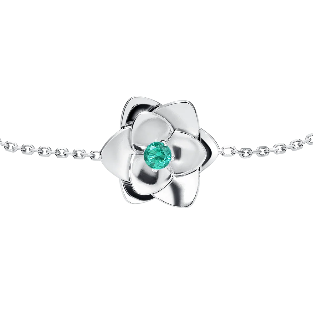 BRACCIALE DONNA IN ACCIAIO, FIORE ED ELEMENTI CON ZIRCONI VERDI - Image 5