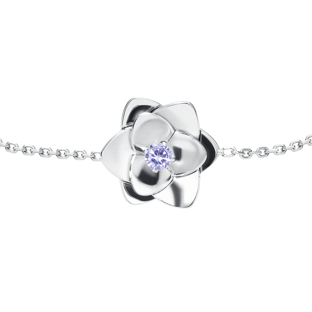 BRACCIALE DONNA IN ACCIAIO, FIORE ED ELEMENTI CON ZIRCONI VIOLA - Image 5