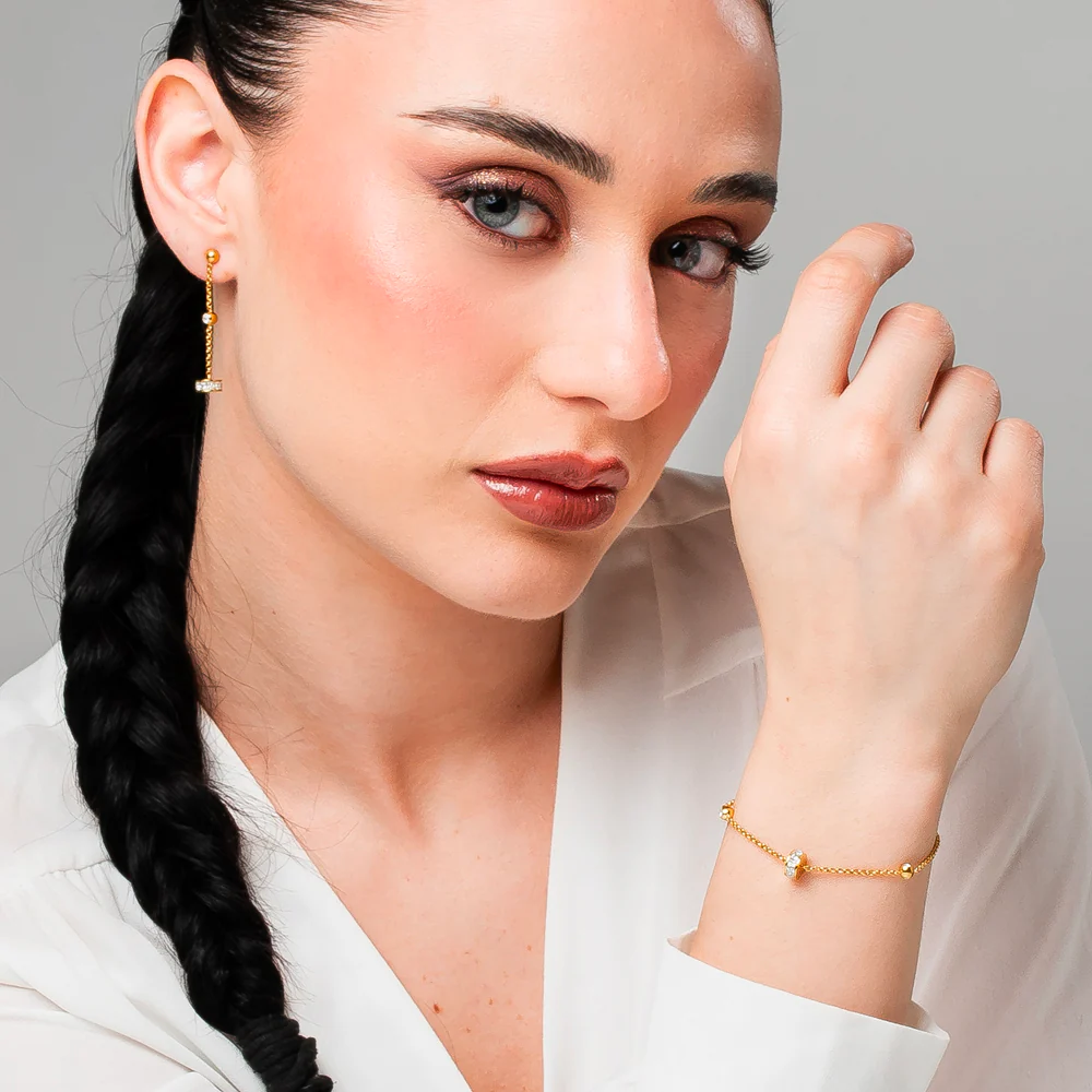 BRACCIALE DONNA IN ACCIAIO IP GOLD, BUSSOLOTTO ED ELEMENTI CON ZIRCONI BIANCHI - Image 2