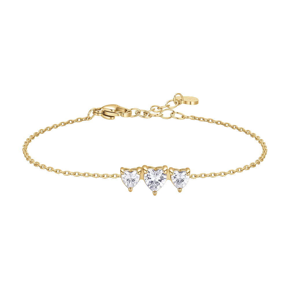 BRACCIALE DONNA IN ACCIAIO IP GOLD CON CUORI CON ZIRCONI BIANCHI