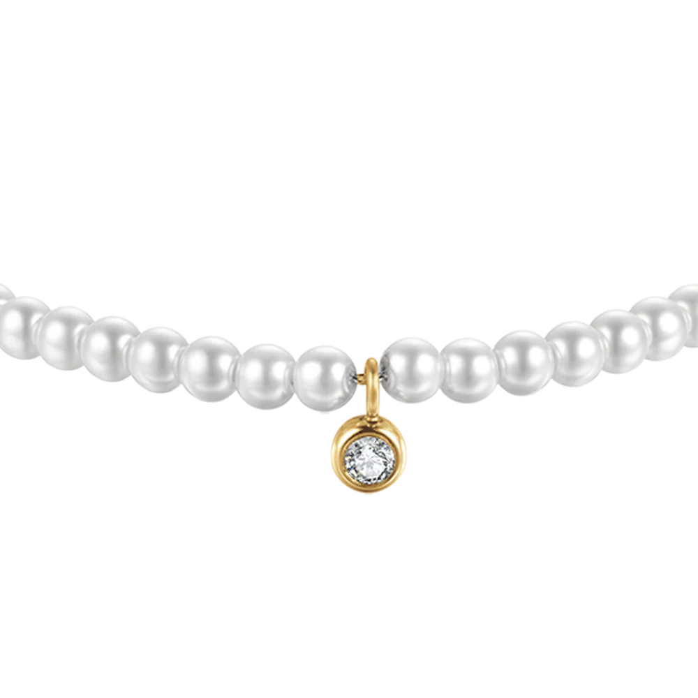 BRACCIALE DONNA IN ACCIAIO IP GOLD CON PERLE CON CRISTALLO BIANCO - Image 4